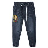 Übergröße Herren Winterjeans mit Gummibund, Bestickte Jeans
